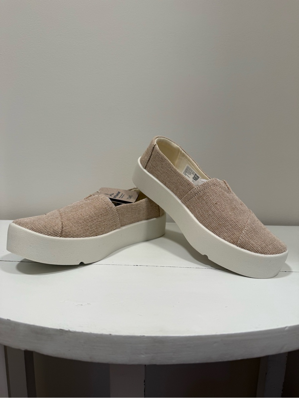 Toms Beige Canvas Slip-On Platform Loafers